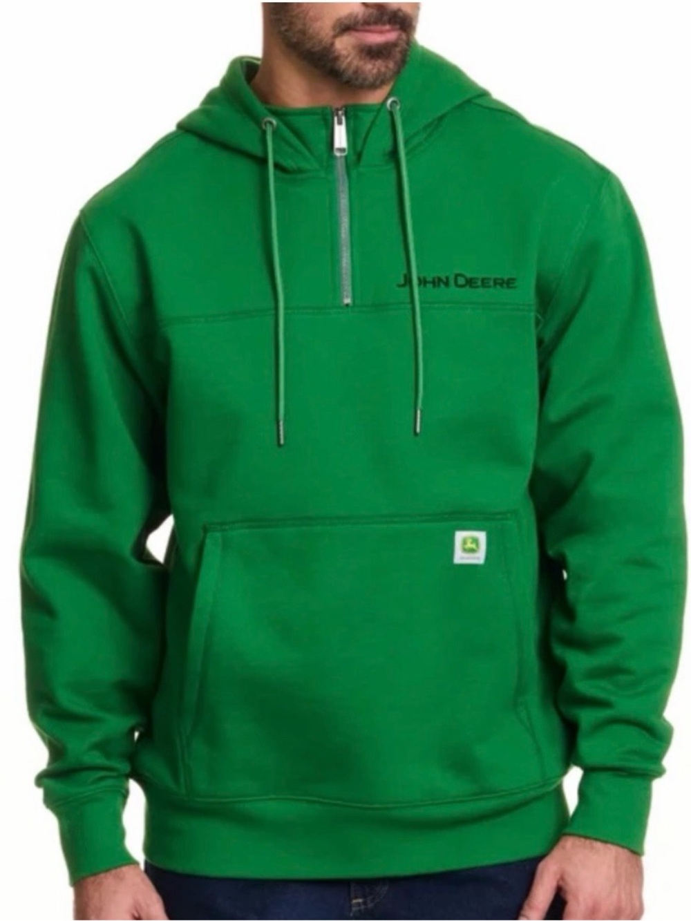 John Deere Quarter Zip Hoodie Mens XL Green Fleece Kangaroo Pocket